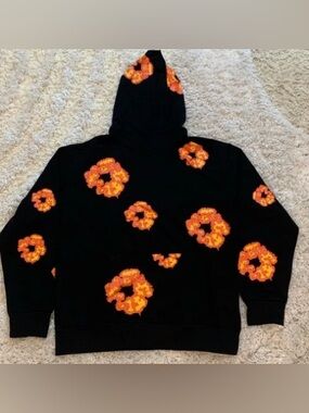 Black Hoodie with Orange Floral Graphic